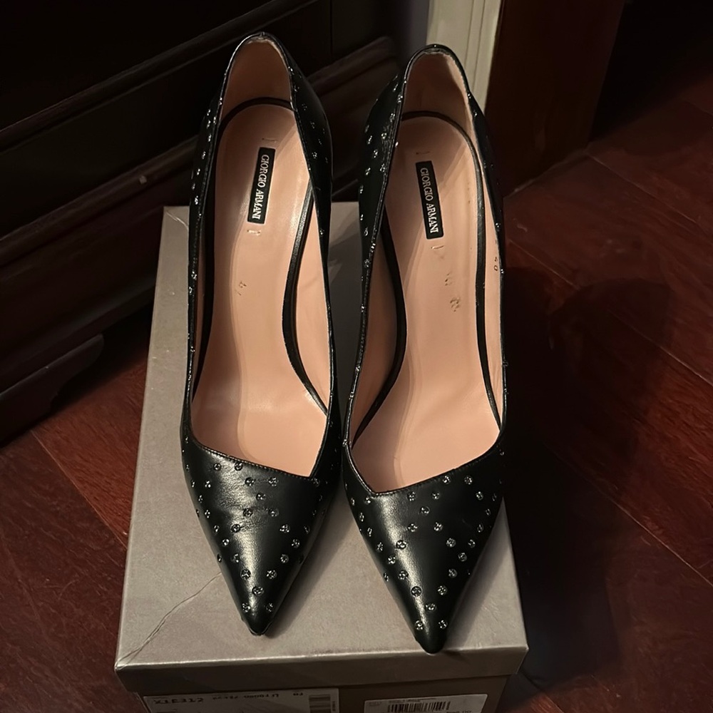 GIORGIO ARMANI BLACK AND SILVER PUMPS